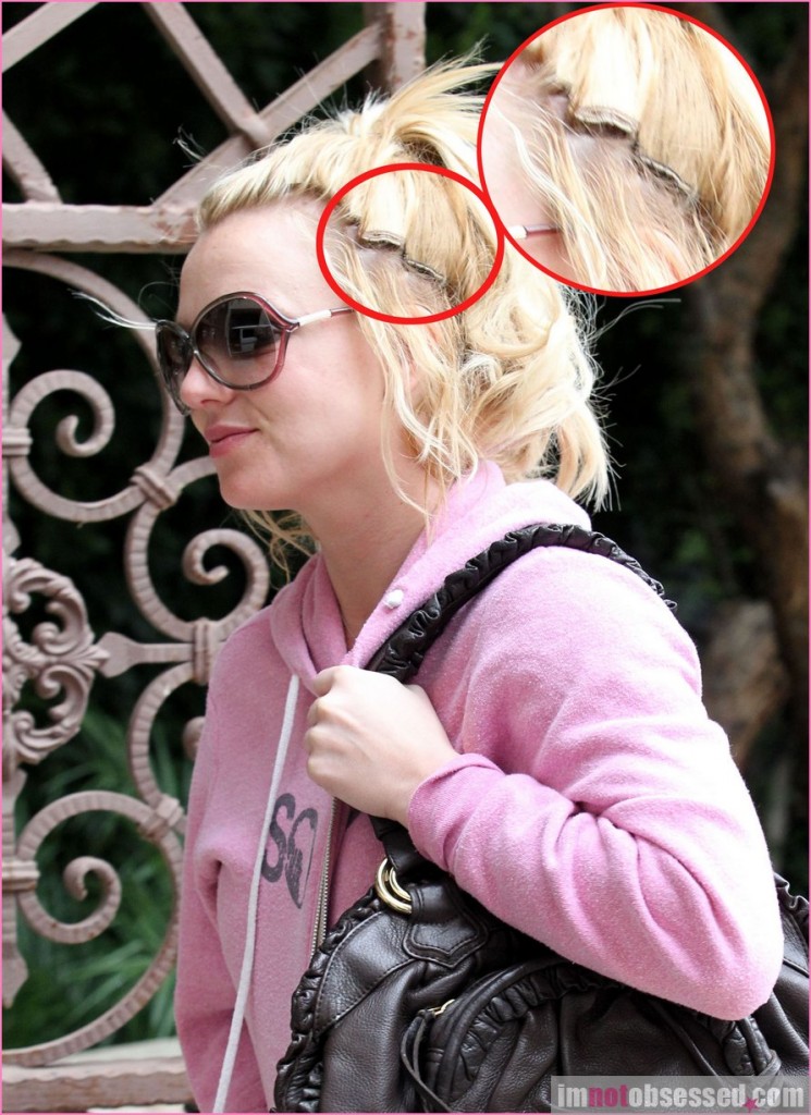 Britney Spears showing damage due to hair extensions