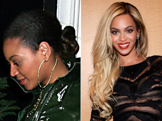 singer Beyonce without and without her wigs