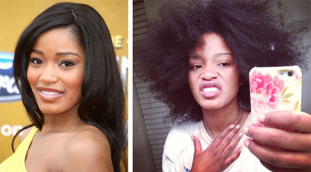 actress Keke Palmer with and without hair extensions